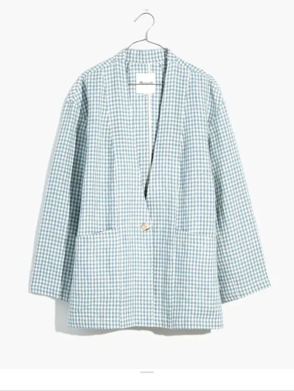 Madewell Linen Collarless Blazer in Gingham Check